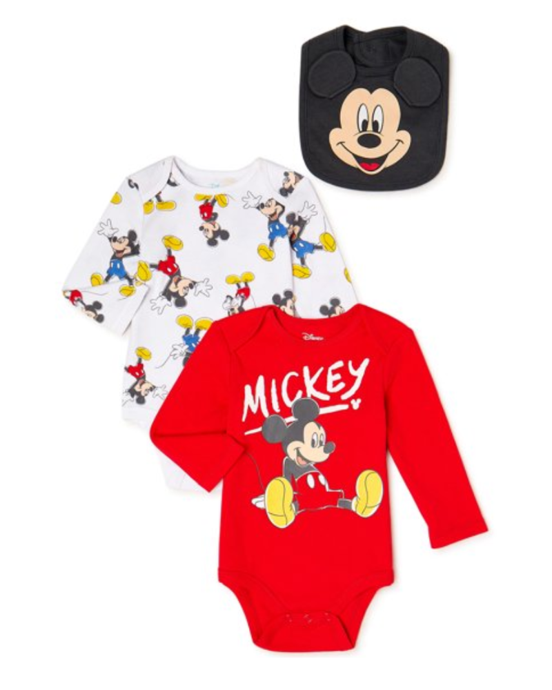 6 Bodys pack x 2 con babero Mickey | Disney Baby - Imagen 1